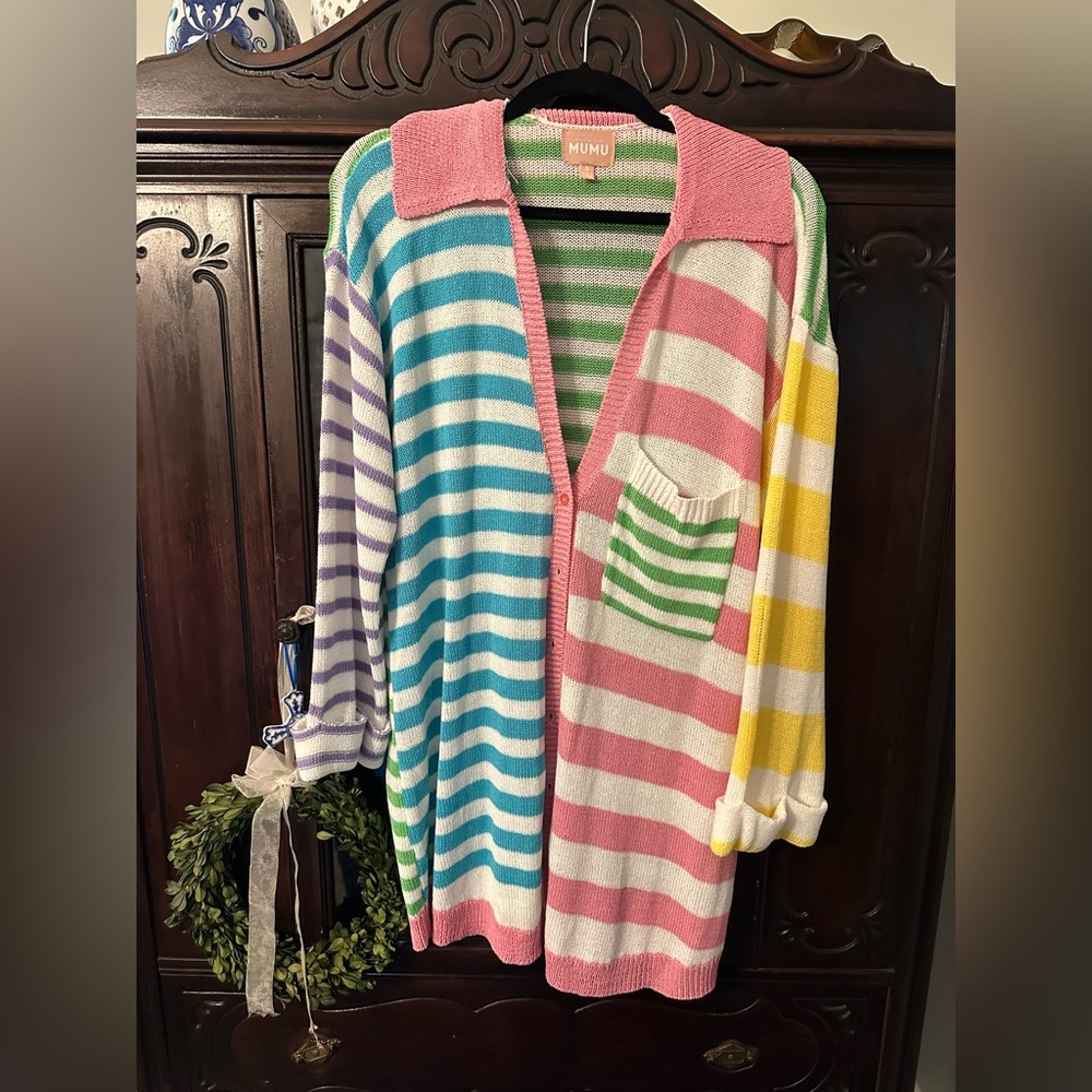 Show Me Your MuMu Pink and Yellow Cardigan Sweater